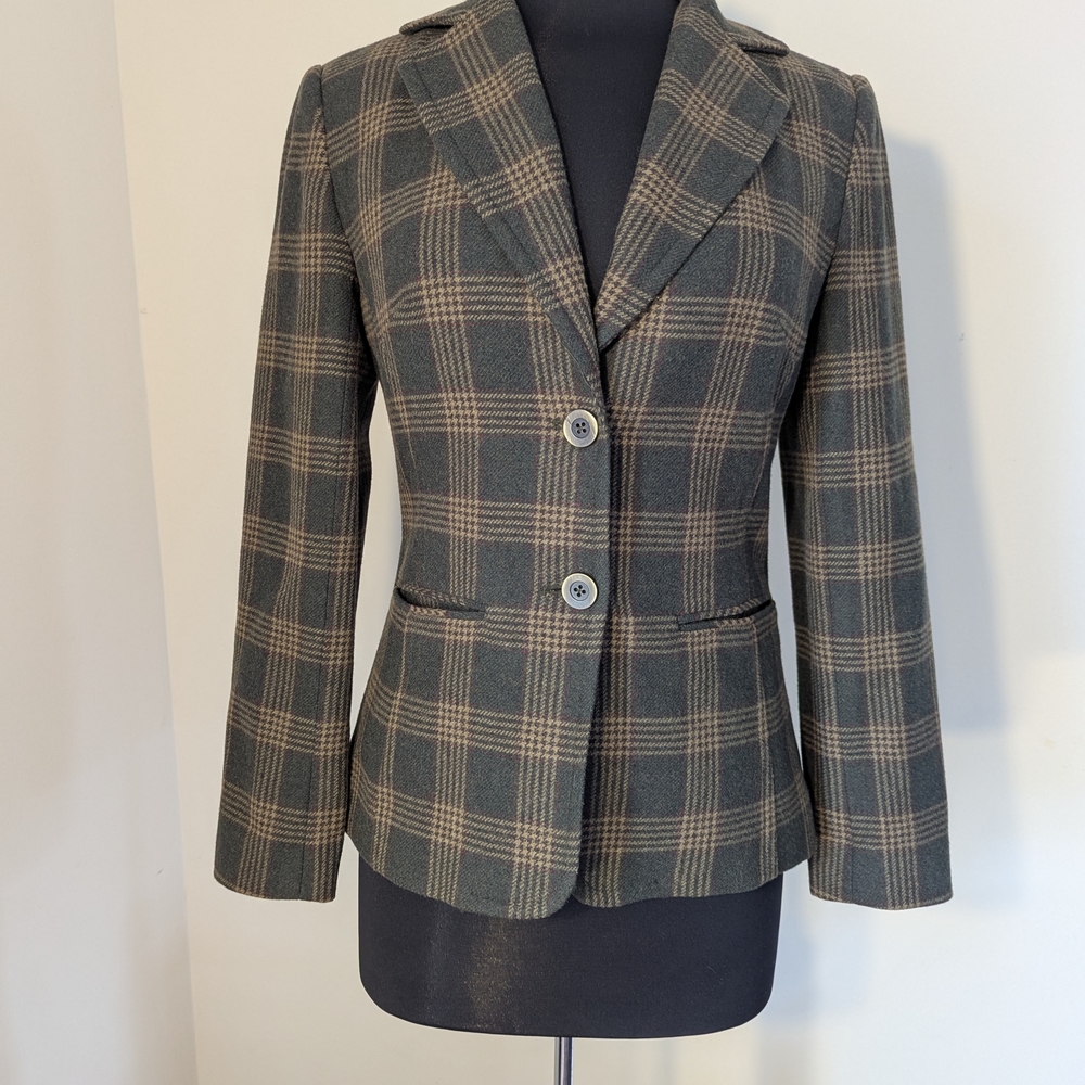 Vintage Talbot's Italian Wool Olive Green Plaid Women's Blazer Size 4